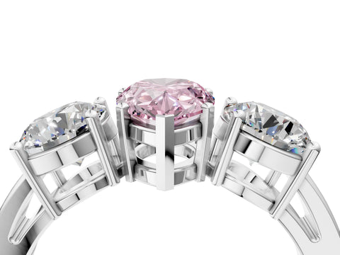 White gold Three-Stone Fancy Pink Pear Cut Diamond Ring with Round Side Stones, Classic Band, and Four-Prong Setting_22