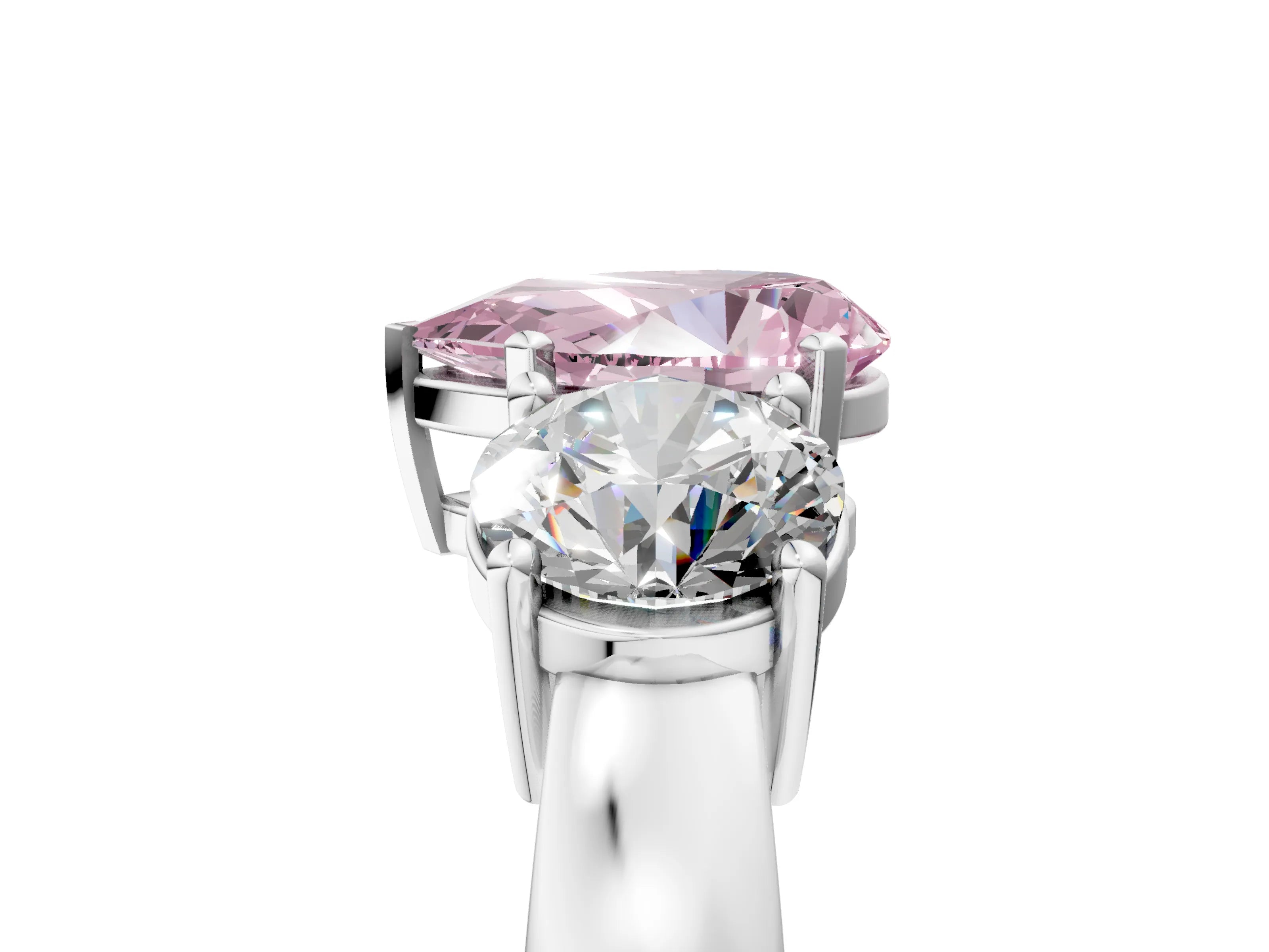 White gold Three-Stone Fancy Pink Pear Cut Diamond Ring with Round Side Stones, Classic Band, and Four-Prong Setting_29
