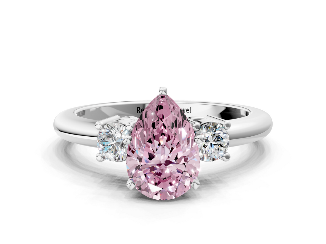 White gold Three-Stone Fancy Pink Pear  Cut Diamond Solitaire with Prong Setting and Classic Band_41