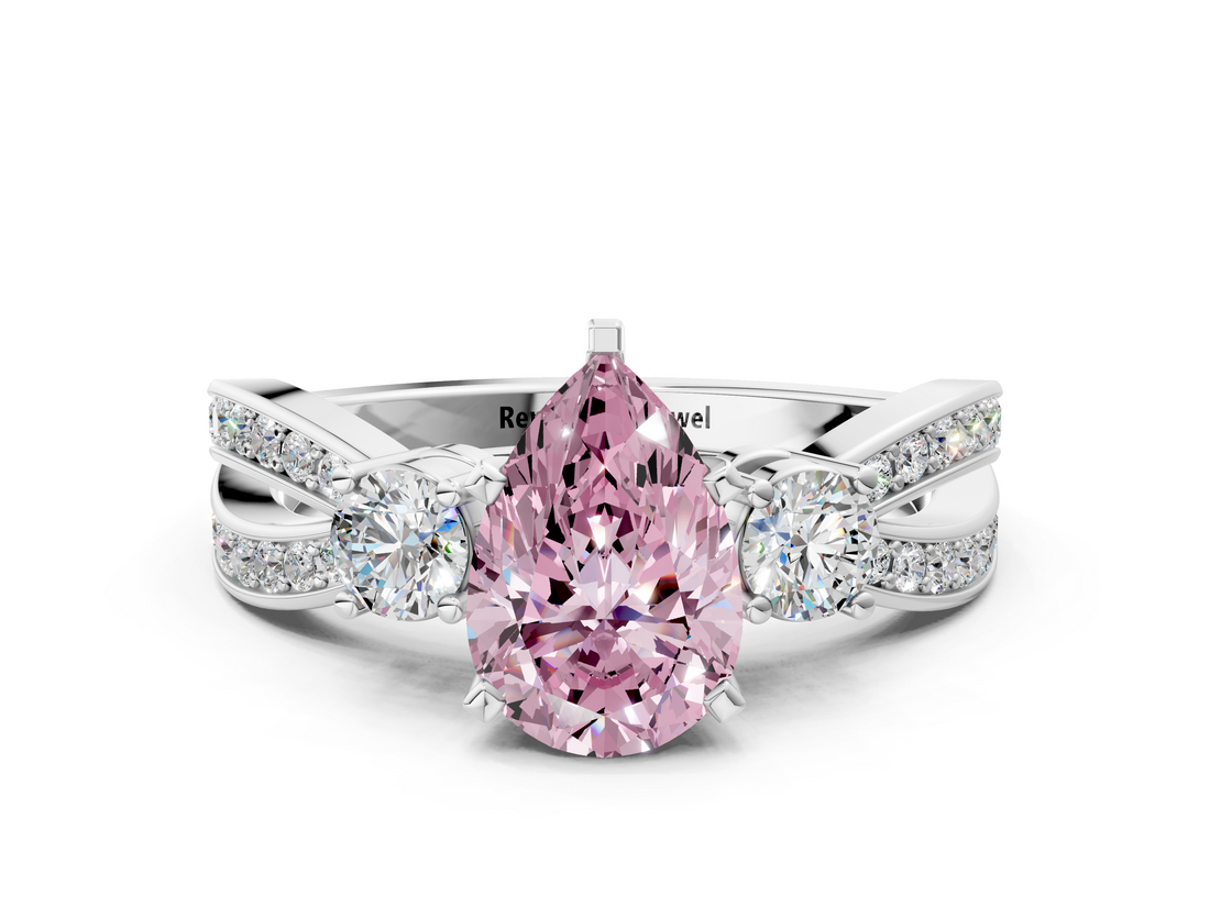 White gold Three-Stone Fancy Pink Pear  Cut Diamond Twist Band with Prong Setting_66