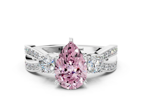 White gold Three-Stone Fancy Pink Pear  Cut Diamond Twist Band with Prong Setting