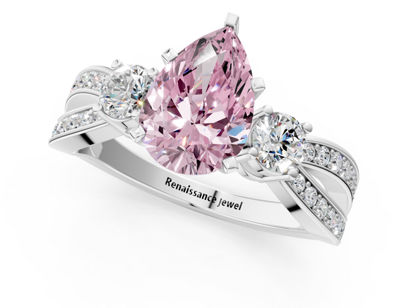 White gold Three-Stone Fancy Pink Pear  Cut Diamond Twist Band with Prong Setting