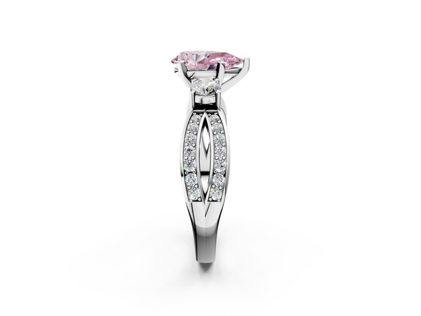 White gold Three-Stone Fancy Pink Pear  Cut Diamond Twist Band with Prong Setting