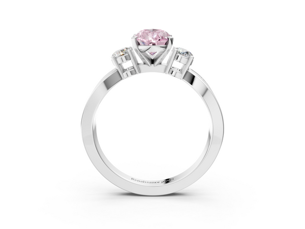 White gold Three-Stone Fancy Pink Pear  Cut Diamond Twist Band with Prong Setting