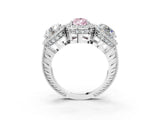 White gold Three-Stone Fancy Pink Pear Cut Halo Diamond Milgrain Band with Four-Prong Setting_3