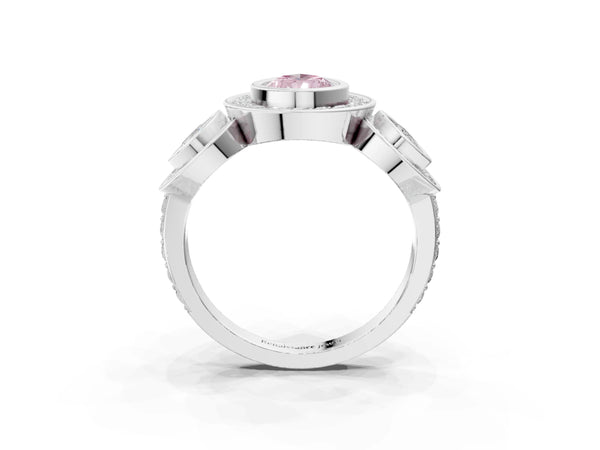 White gold Three-Stone Fancy Pink Pear Cut Halo Pavé Diamond Ring