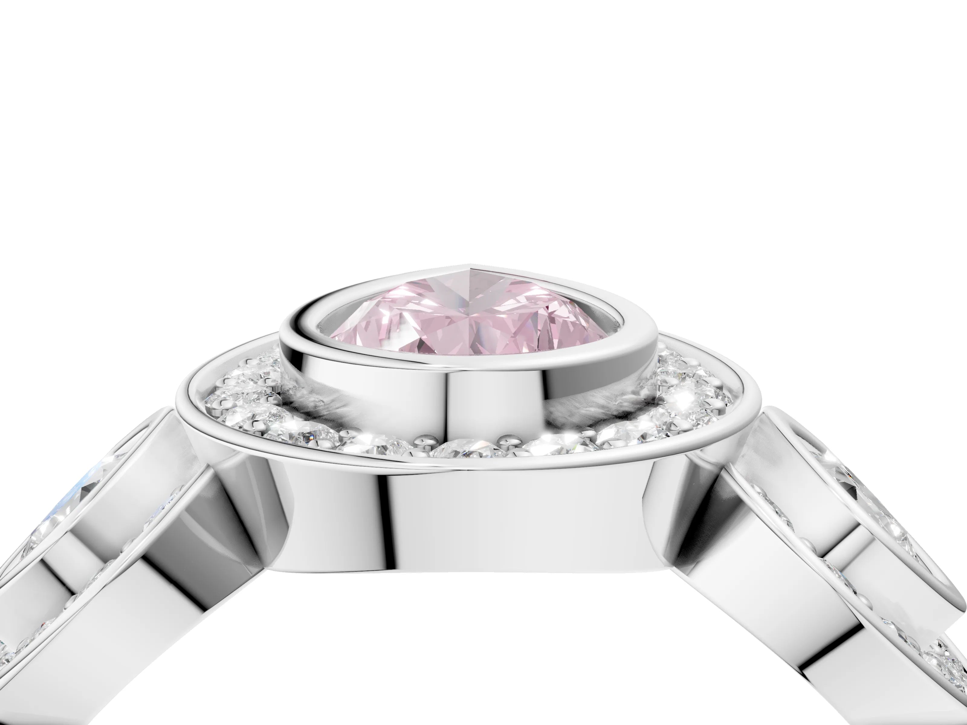 White gold Three-Stone Fancy Pink Pear Cut Halo Pavé Diamond Ring_4