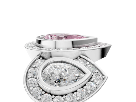 White gold Three-Stone Fancy Pink Pear Cut Halo Pavé Diamond Ring_5