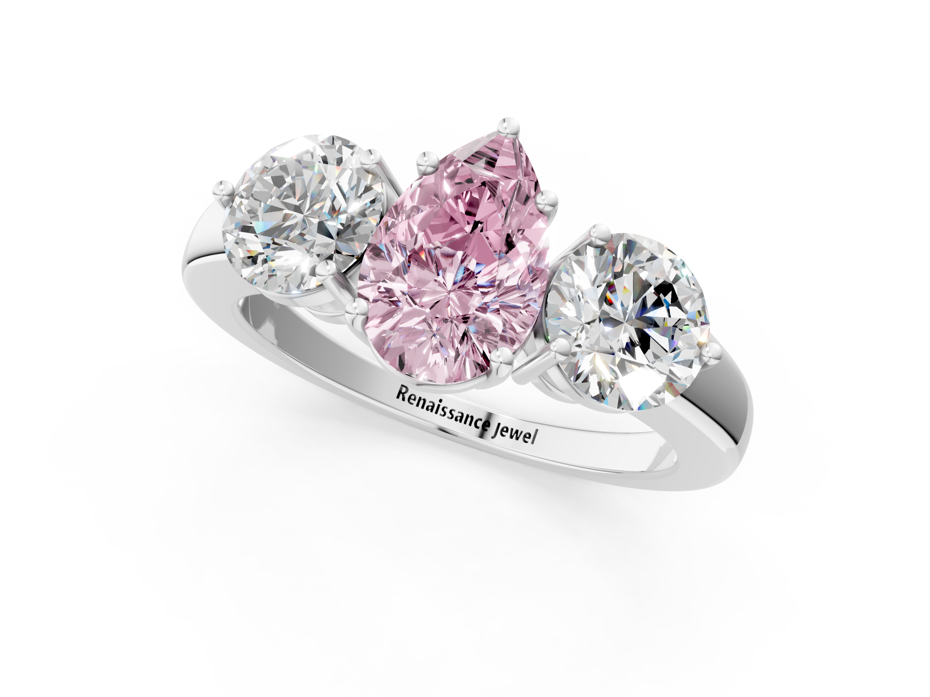 White gold Three-Stone Fancy Pink Pear  Cut Solitaire Ring with Prong Setting on a Classic Band_37