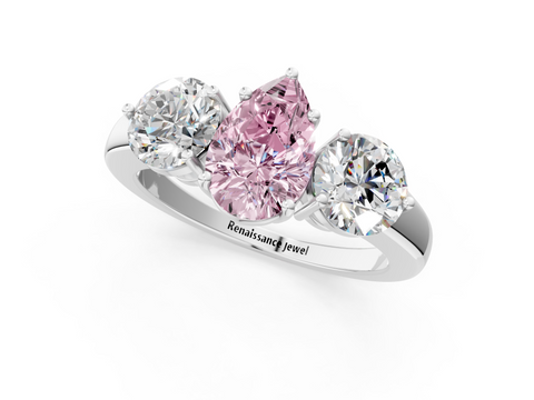 White gold Three-Stone Fancy Pink Pear  Cut Solitaire Ring with Prong Setting on a Classic Band_37