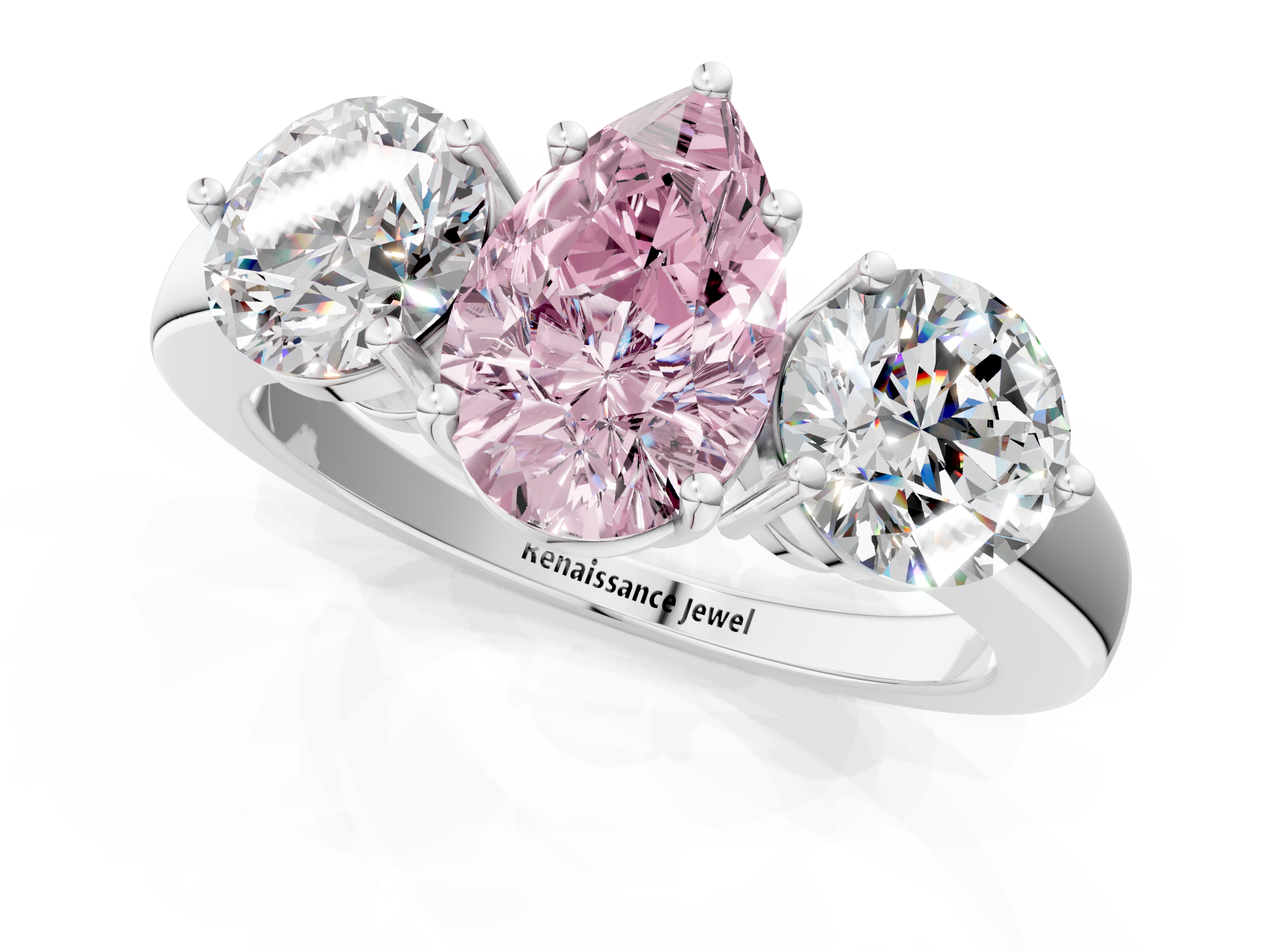 White gold Three-Stone Fancy Pink Pear  Cut Solitaire Ring with Prong Setting on a Classic Band_45