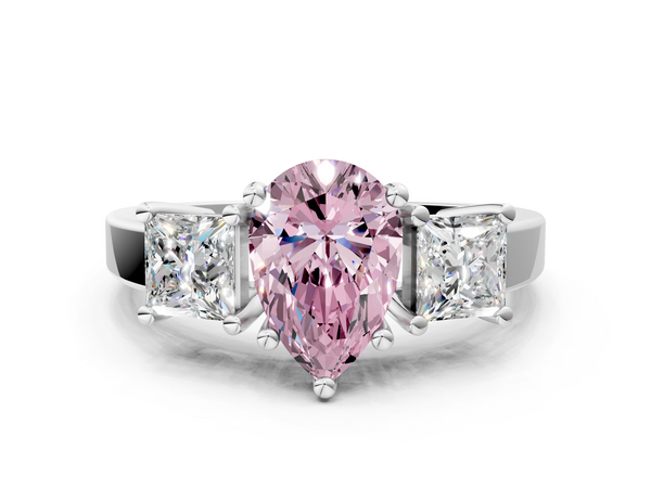 Platinum Three-Stone Fancy Pink Pear  Cut Solitaire Ring with Prong Setting