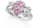 White gold Three-Stone Fancy Pink Pear  Diamond Milgrain Pave Band with Prong Setting 1