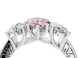 White gold Three-Stone Fancy Pink Pear  Diamond Milgrain Pave Band with Prong Setting 4