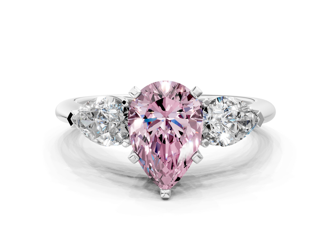 White gold Three-Stone Fancy Pink Pear  Diamond Ring with Pear Side Stones in Four-Prong Setting_58