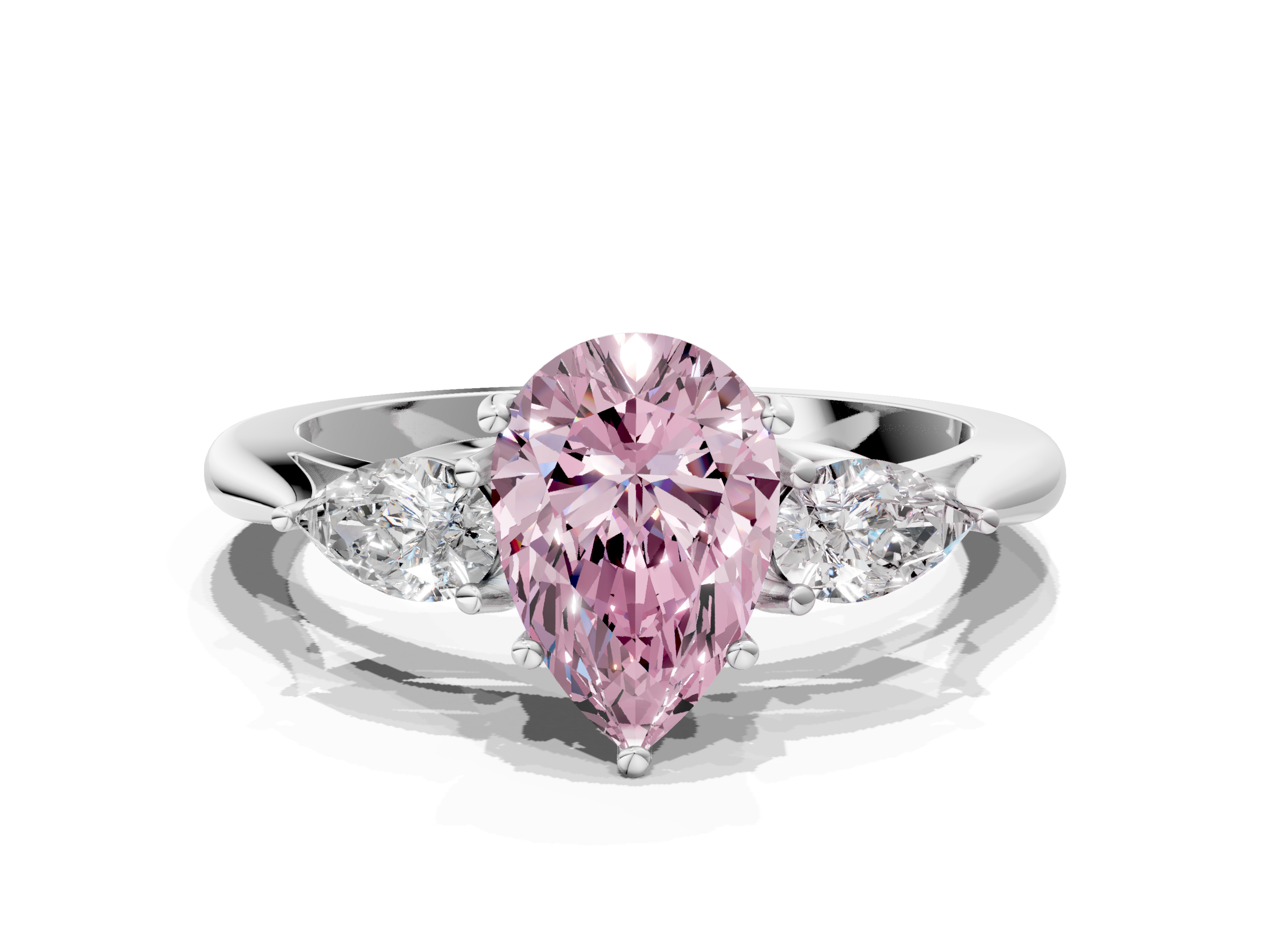 White gold Three-Stone Fancy Pink Pear  Diamond Solitaire Ring with Pear Side Stones and Four-Prong Setting_31