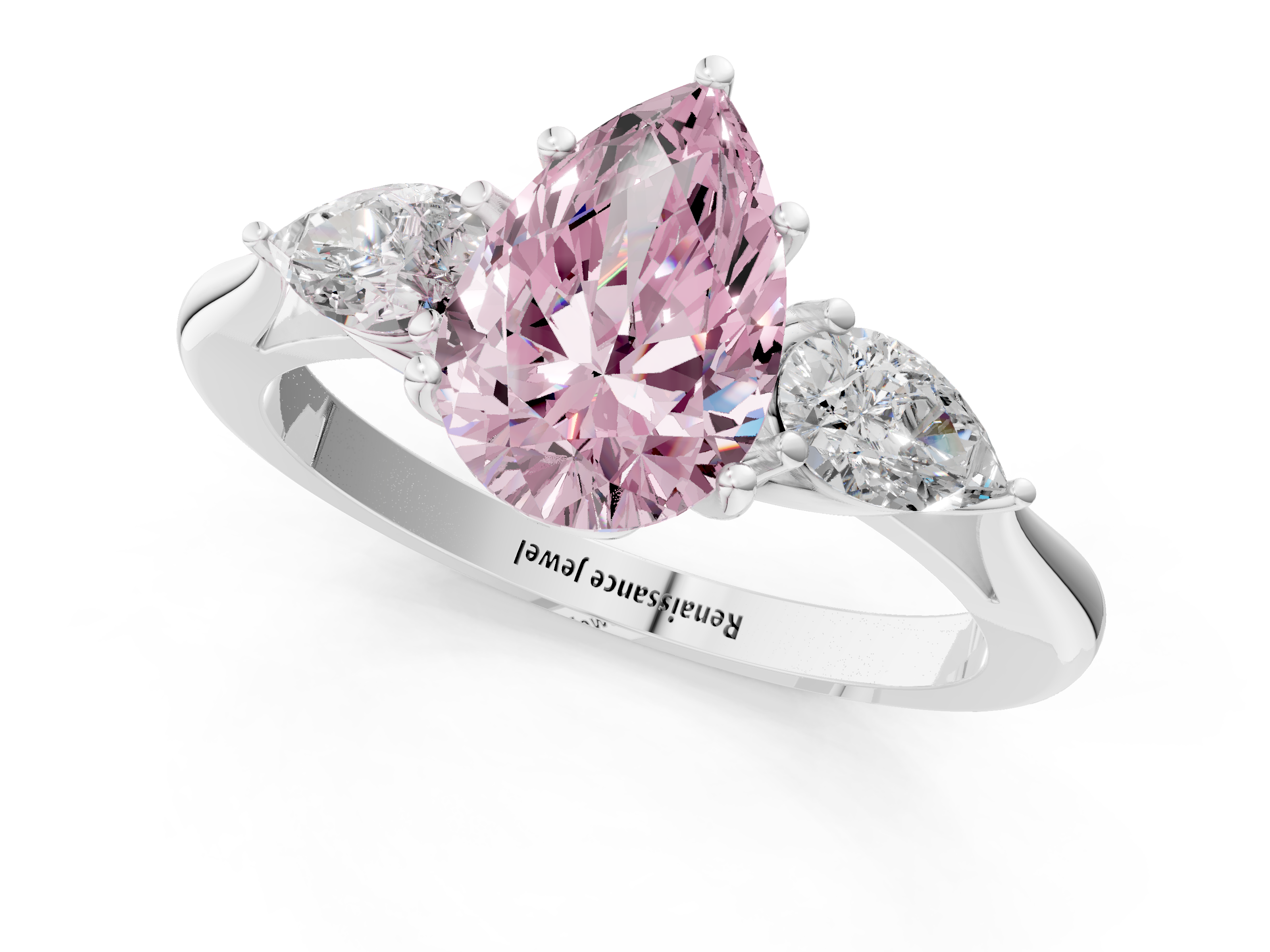 White gold Three-Stone Fancy Pink Pear  Diamond Solitaire Ring with Pear Side Stones and Four-Prong Setting_32
