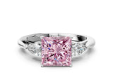 White gold Three-Stone Fancy Pink Princess Cut Brilliant Diamond Solitaire Ring with Tapered Band and Four-Prong Setting_31