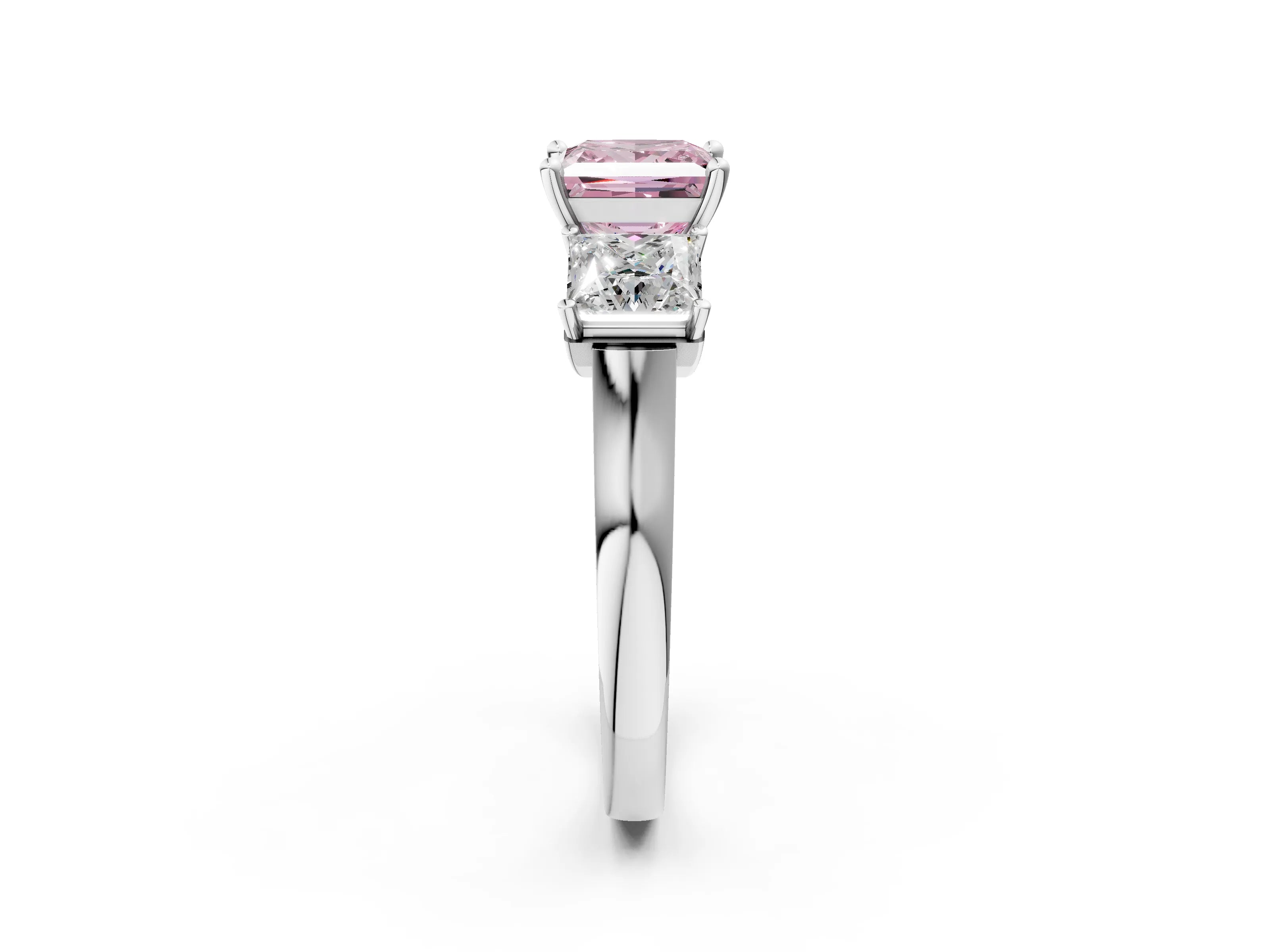 White gold Three-Stone Fancy Pink Princess Cut Brilliant Diamond Trellis Ring with Comfort Fit Band_14