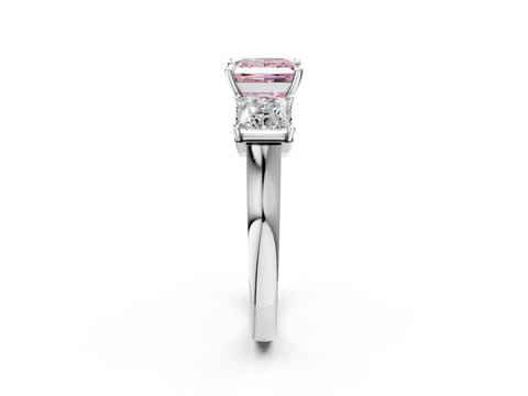 White gold Three-Stone Fancy Pink Princess Cut Brilliant Diamond Trellis Ring with Comfort Fit Band_14