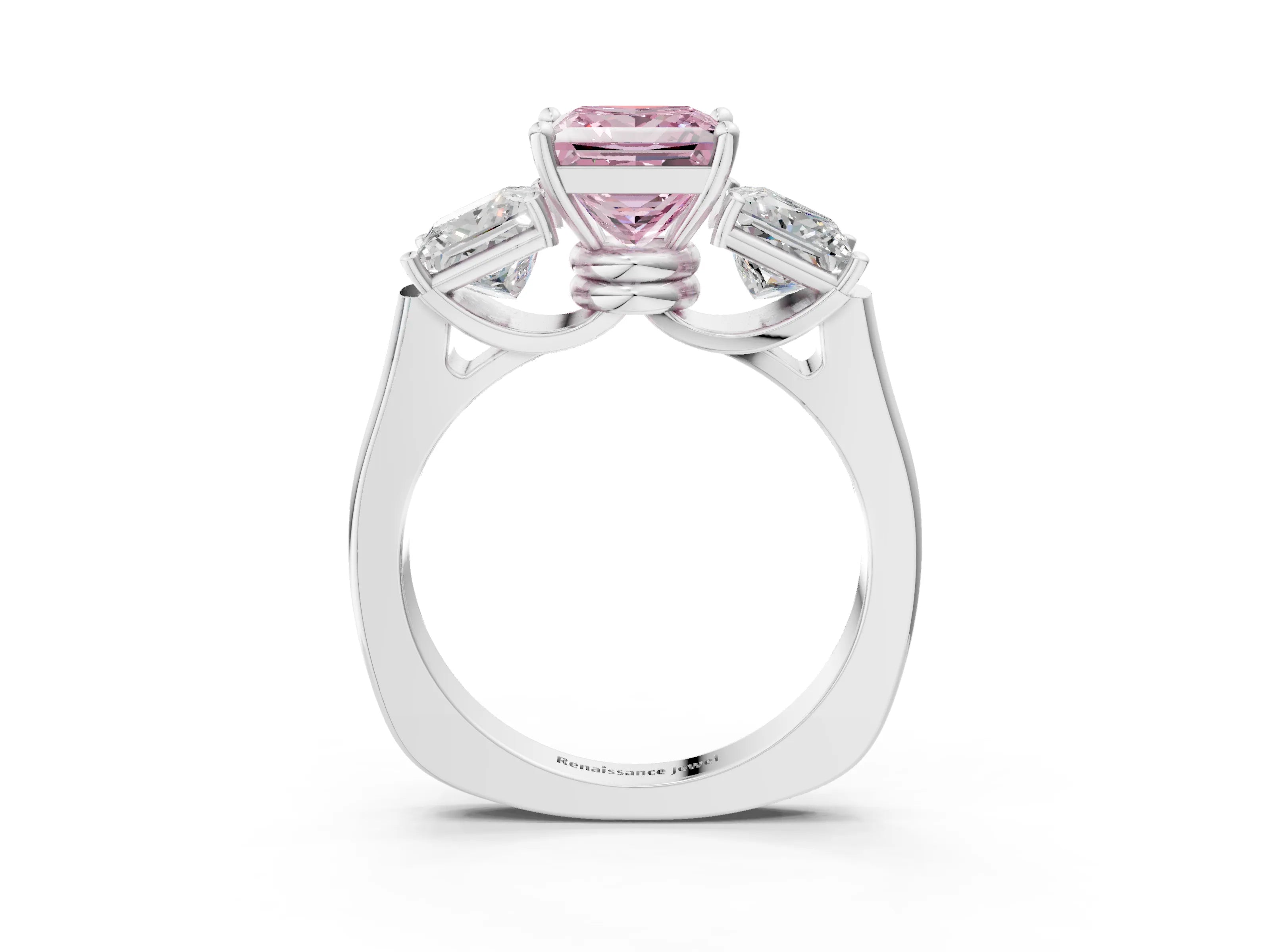 White gold Three-Stone Fancy Pink Princess Cut Brilliant Diamond Trellis Ring with Comfort Fit Band_15