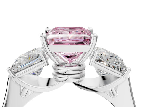 White gold Three-Stone Fancy Pink Princess Cut Brilliant Diamond Trellis Ring with Comfort Fit Band_16