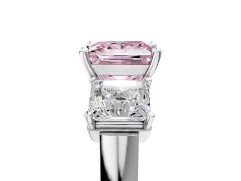 White gold Three-Stone Fancy Pink Princess Cut Brilliant Diamond Trellis Ring with Comfort Fit Band_17
