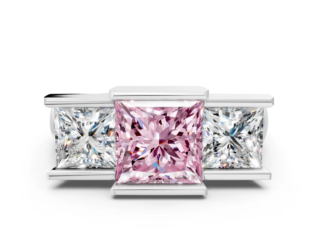 White gold Three Stone Fancy Pink Princess Cut Cut Channel Set Diamond Ring_36