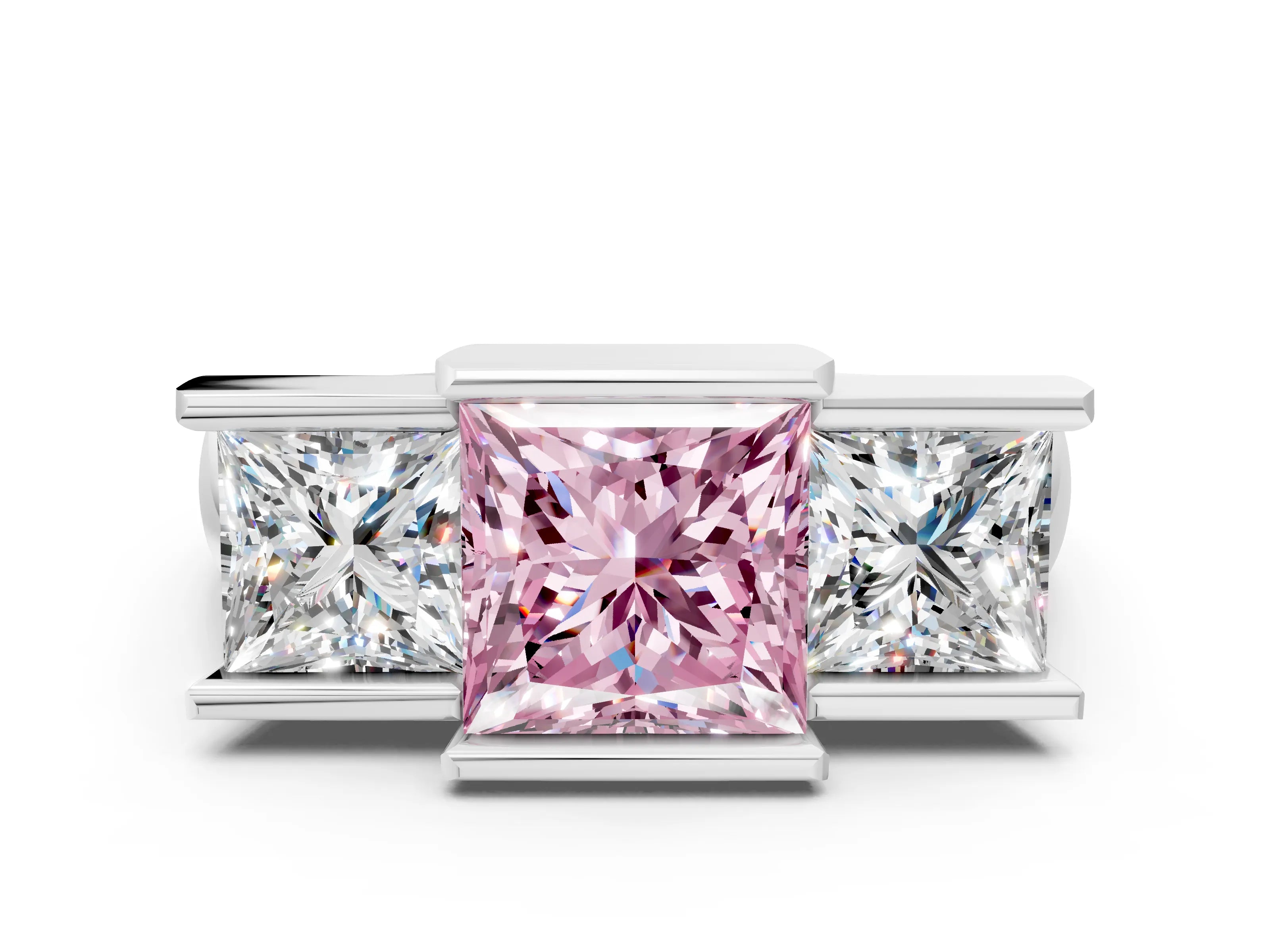 White gold Three Stone Fancy Pink Princess Cut Cut Channel Set Diamond Ring_36