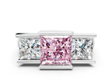 White gold Three Stone Fancy Pink Princess Cut Cut Channel Set Diamond Ring_36