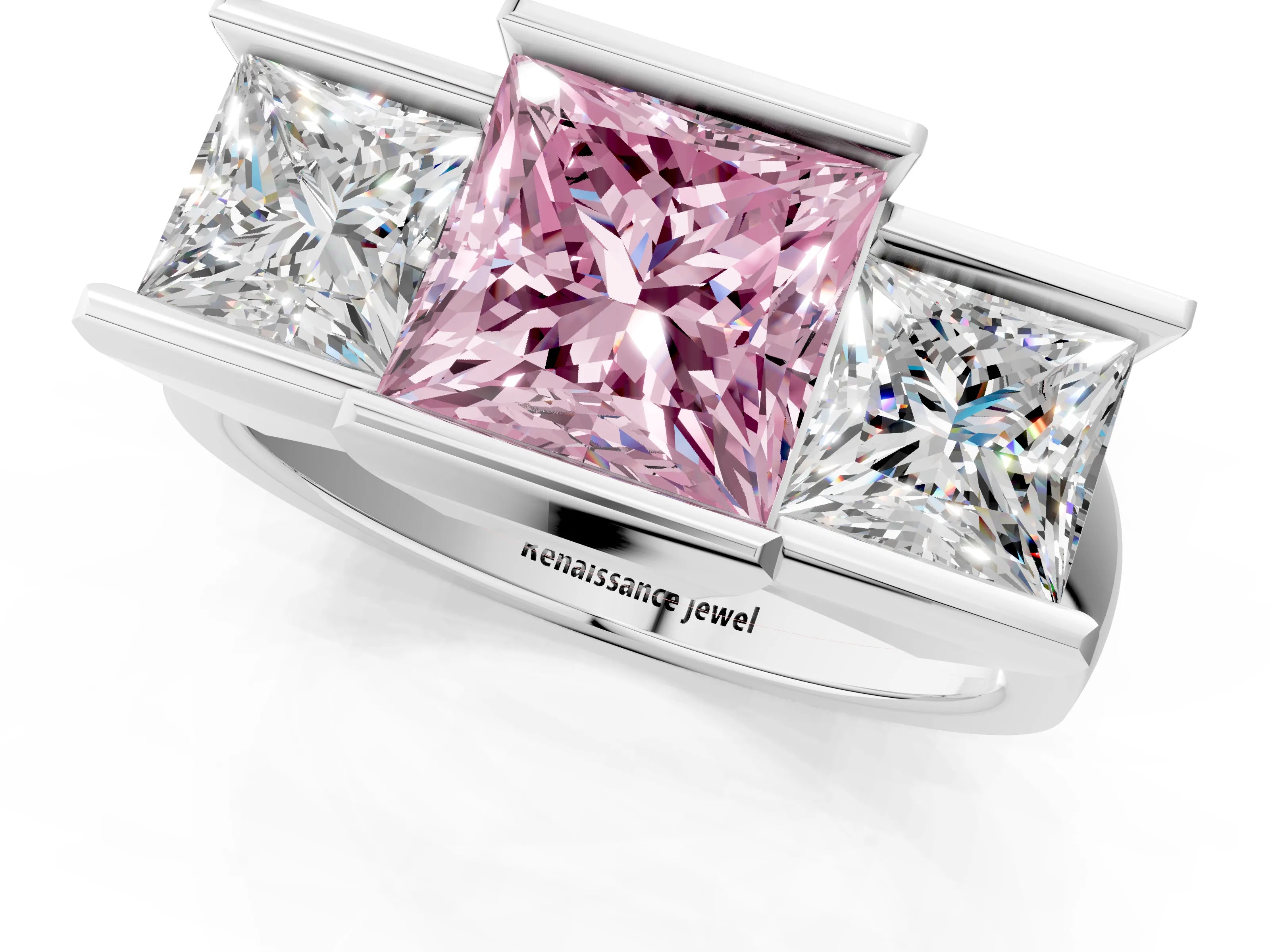 White gold Three Stone Fancy Pink Princess Cut Cut Channel Set Diamond Ring_37