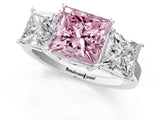 White gold Three-Stone Fancy Pink Princess Cut Cut Diamond Engagement Ring with Flat Band and Four-Prong Setting_13