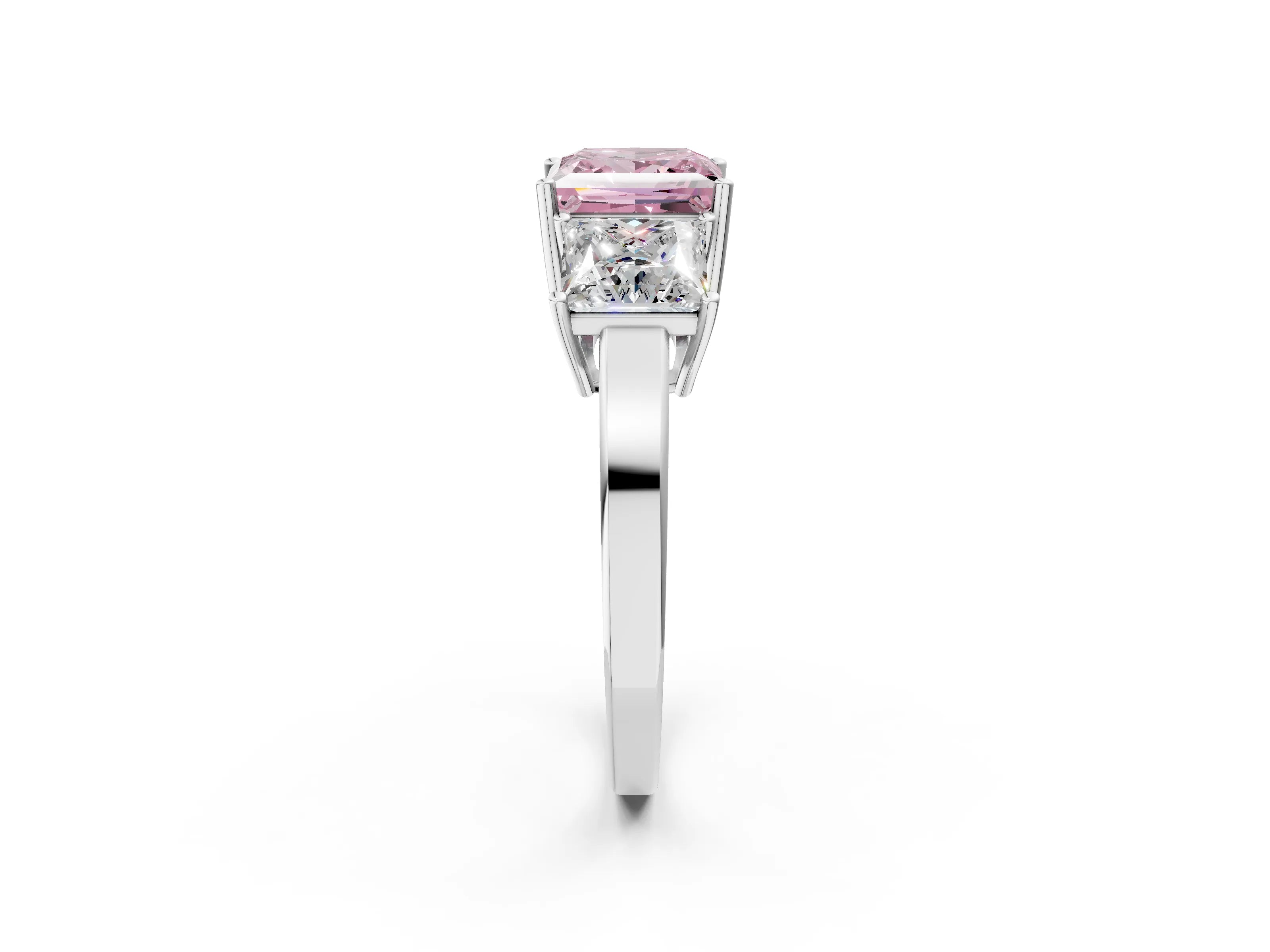 White gold Three-Stone Fancy Pink Princess Cut Cut Diamond Engagement Ring with Flat Band and Four-Prong Setting_14
