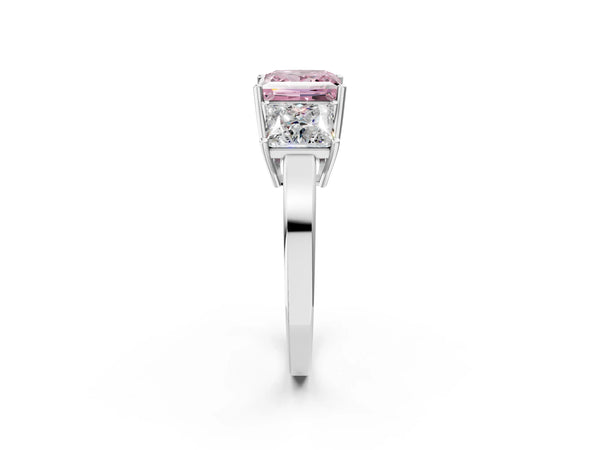 White gold Three-Stone Fancy Pink Princess Cut Cut Diamond Engagement Ring with Flat Band and Four-Prong Setting