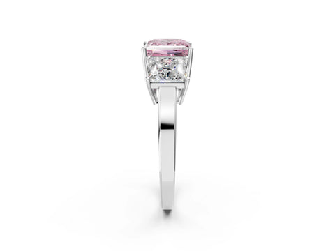 White gold Three-Stone Fancy Pink Princess Cut Cut Diamond Engagement Ring with Flat Band and Four-Prong Setting_14