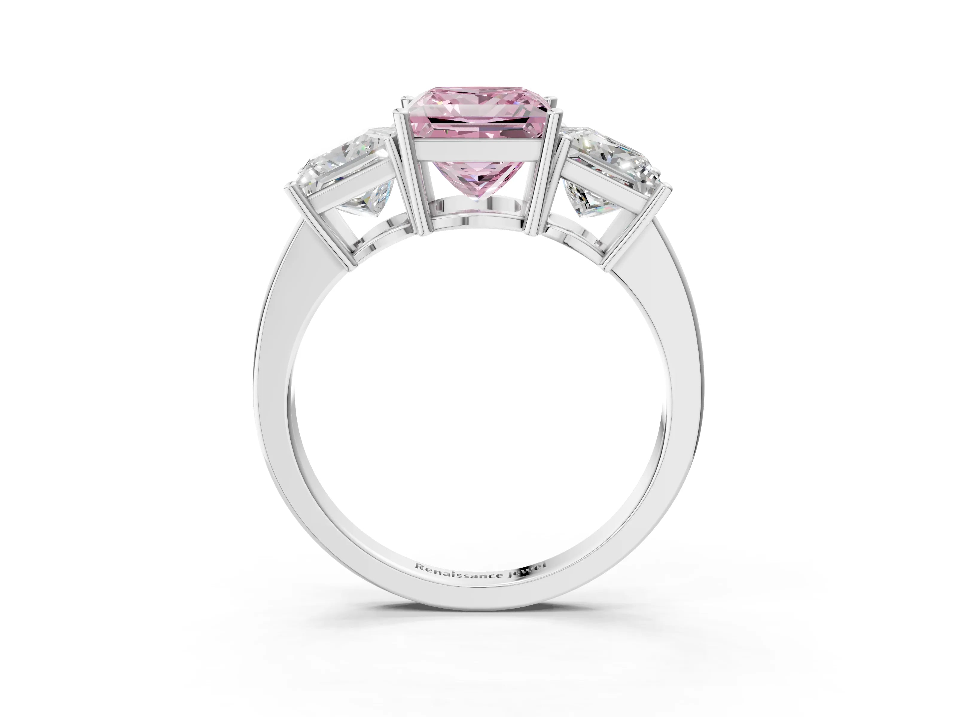 White gold Three-Stone Fancy Pink Princess Cut Cut Diamond Engagement Ring with Flat Band and Four-Prong Setting_15