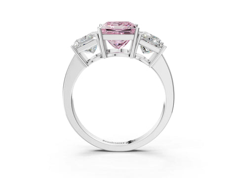 White gold Three-Stone Fancy Pink Princess Cut Cut Diamond Engagement Ring with Flat Band and Four-Prong Setting_15