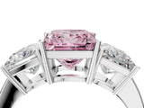 White gold Three-Stone Fancy Pink Princess Cut Cut Diamond Engagement Ring with Flat Band and Four-Prong Setting_16