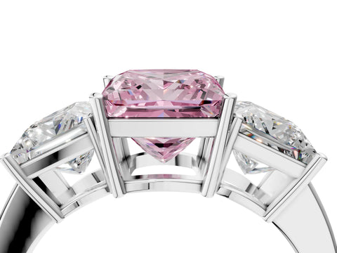 White gold Three-Stone Fancy Pink Princess Cut Cut Diamond Engagement Ring with Flat Band and Four-Prong Setting_16