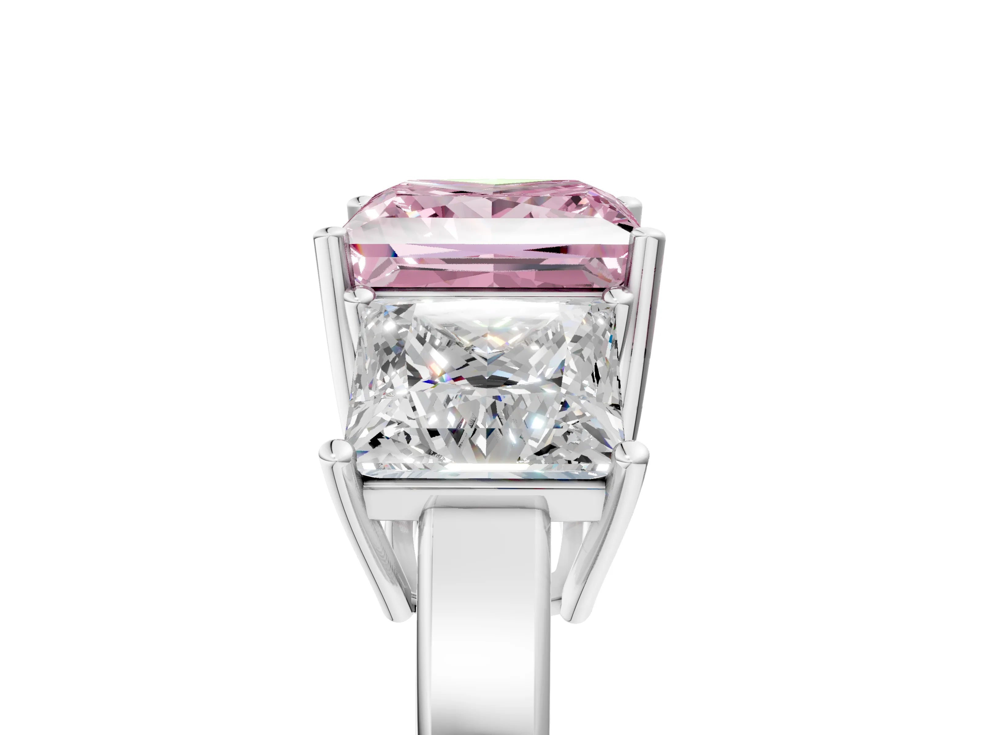 White gold Three-Stone Fancy Pink Princess Cut Cut Diamond Engagement Ring with Flat Band and Four-Prong Setting_17