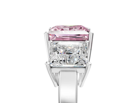 White gold Three-Stone Fancy Pink Princess Cut Cut Diamond Engagement Ring with Flat Band and Four-Prong Setting_17