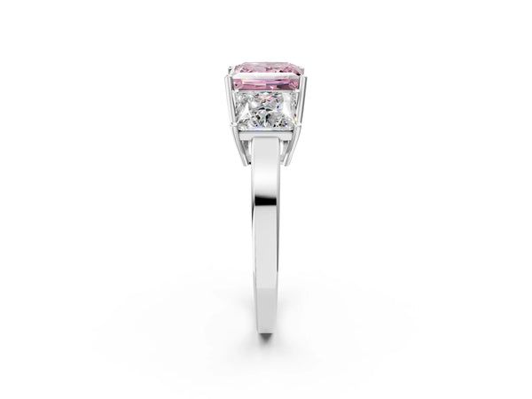 White gold Three-Stone Fancy Pink Princess Cut Cut Diamond Engagement Ring with Flat Band and Four-Prong Setting
