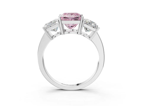 White gold Three-Stone Fancy Pink Princess Cut Cut Diamond Engagement Ring with Flat Band and Four-Prong Setting_3