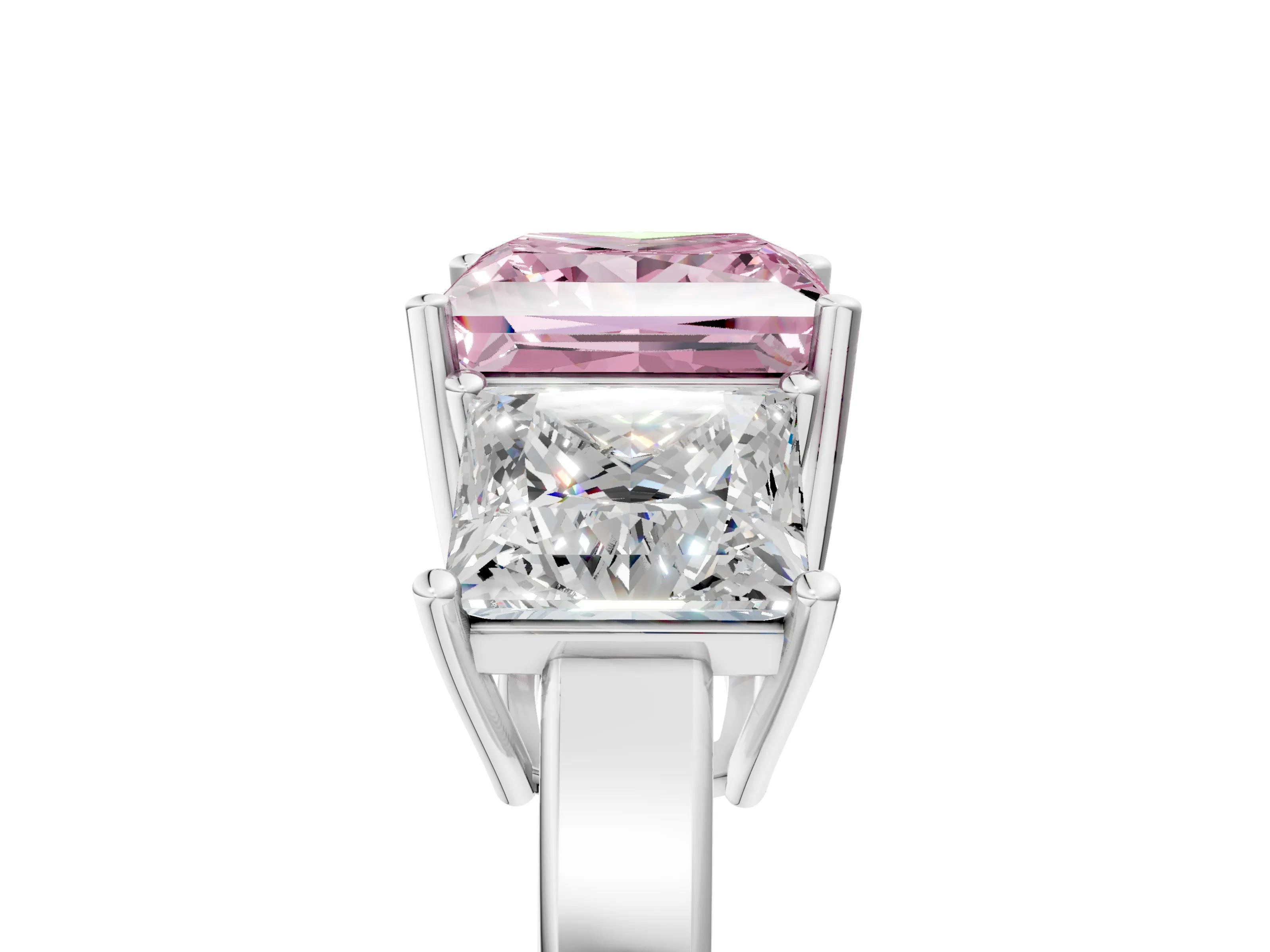 White gold Three-Stone Fancy Pink Princess Cut Cut Diamond Engagement Ring with Flat Band and Four-Prong Setting_5