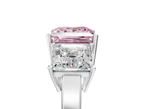 White gold Three-Stone Fancy Pink Princess Cut Cut Diamond Engagement Ring with Flat Band and Four-Prong Setting_5