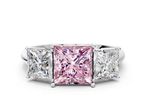 White gold Three-Stone Fancy Pink Princess Cut Cut Diamond Engagement Ring with Prong Setting on a White Gold Band_12