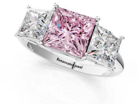 White gold Three-Stone Fancy Pink Princess Cut Cut Diamond Engagement Ring with Prong Setting on a White Gold Band_13