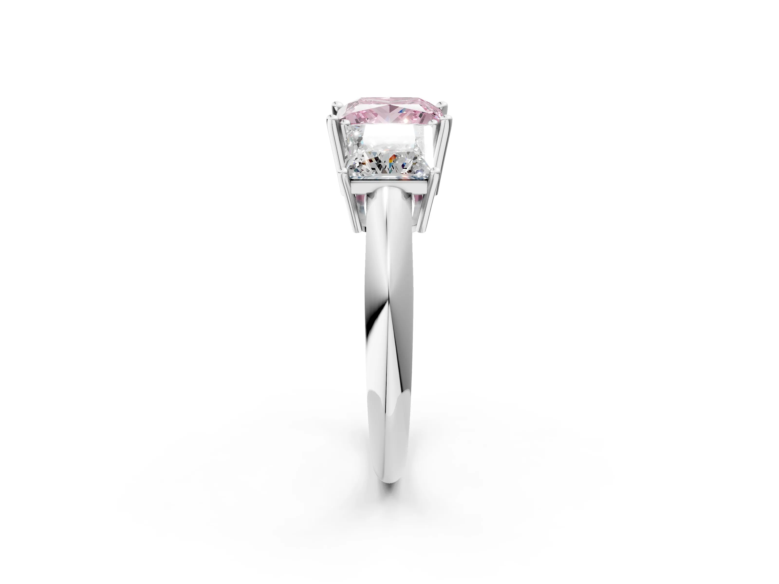 White gold Three-Stone Fancy Pink Princess Cut Cut Diamond Engagement Ring with Prong Setting on a White Gold Band_14