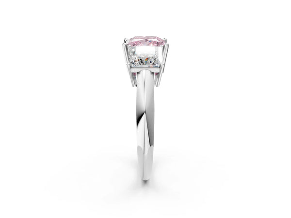 White gold Three-Stone Fancy Pink Princess Cut Cut Diamond Engagement Ring with Prong Setting on a White Gold Band