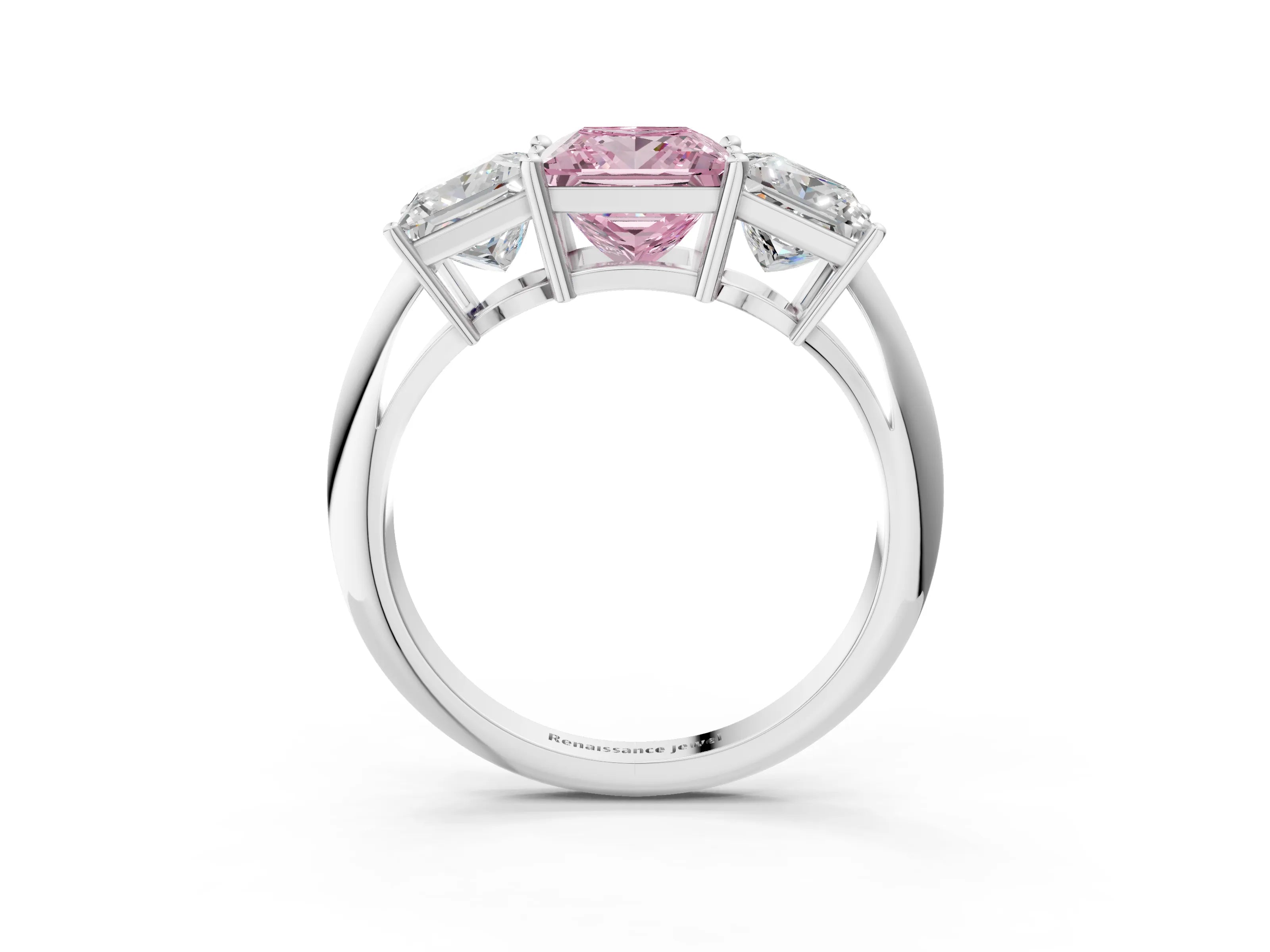 White gold Three-Stone Fancy Pink Princess Cut Cut Diamond Engagement Ring with Prong Setting on a White Gold Band_15